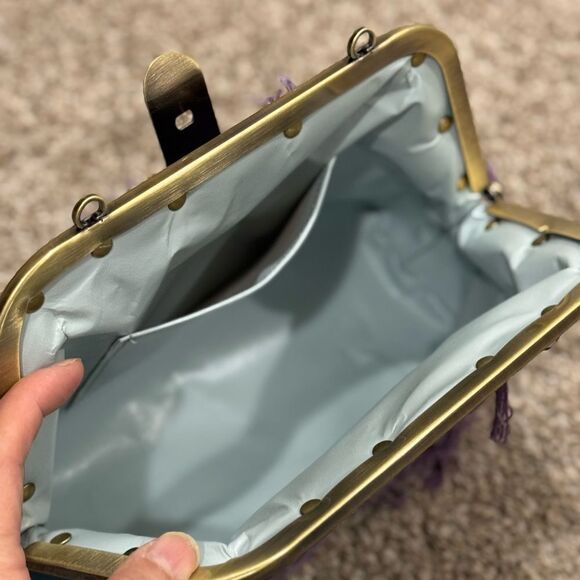 Unique Colorblock Cowhide Leather with Ripped Canvas, Metal Frame Bag, Crossbody - Picture 15 of 16